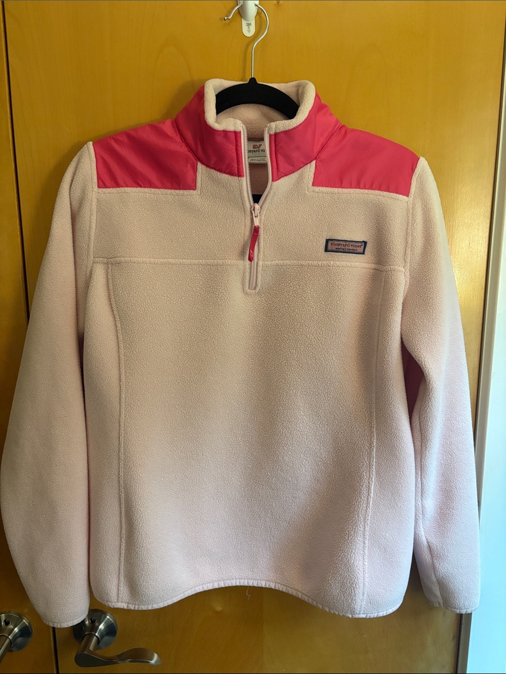 Vineyard Vines Light Pink Fleece Quarter-Zip with Hot Pink Shoulder Panels